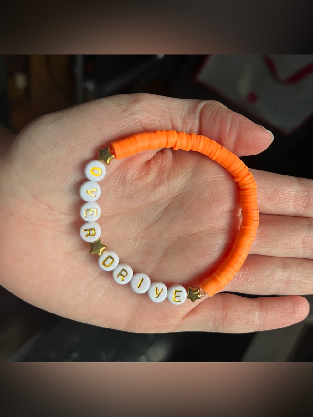 (1) Overdrive Orange- Post Malone Hand Crafted Beaded Letter Stackable Bracelets